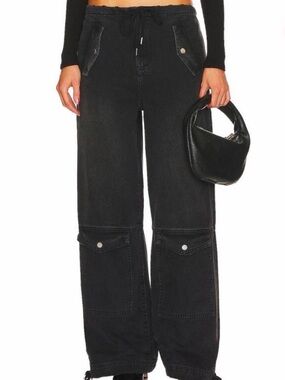 GRLFRND Black Wide-Leg Utility Jeans